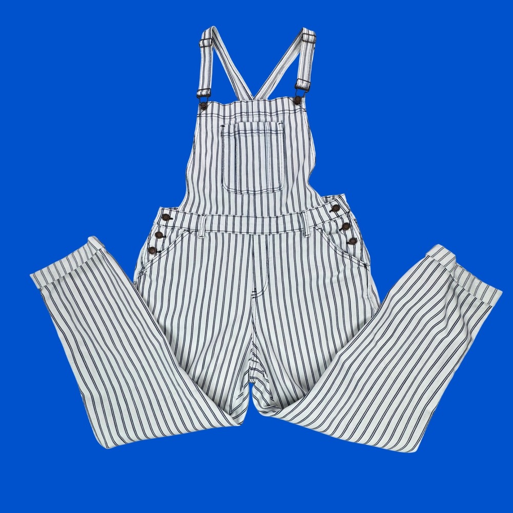 Judy Blue Striped Denim Overalls White Navy Blue JB88222 Womens 2XL **FLAWS
